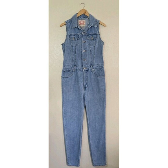 Levi's Sleeveless Jumpsuit Womens Size Small Button Down Premium Quality Blue - Picture 1 of 13